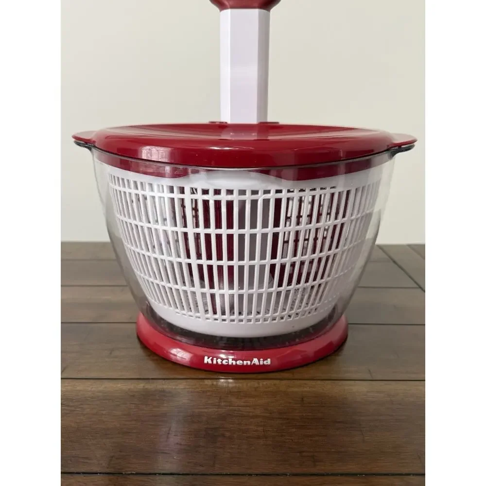KitchenAid Salad Spinner Red Large Vegetables Lettuce Washer Dryer Colander Pump